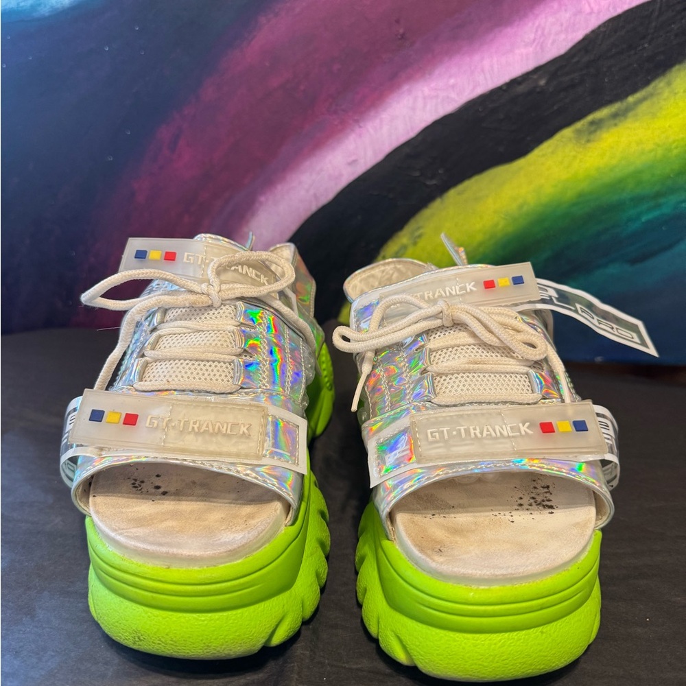 Holographic Green SandalsSize 6.5-7